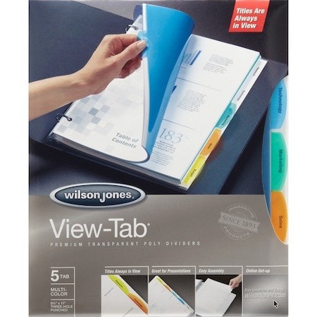 Wilson Jones Co. WilsonJnes 55565, VIEW-TAB TRANSPARENT INDEX DIVIDERS, 5-TAB, 11 X 8.5, ASSORTED, 5 SETS WLJ55565